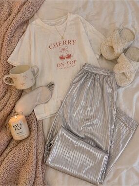 Abercrombie & Fitch silver Pin Striped Satin Sleep Pants